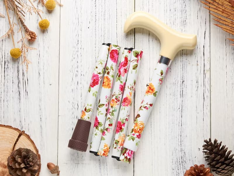 【限定禮盒】繽紛生活折疊手杖-象牙白紅玫瑰 登山禮物 教師節禮