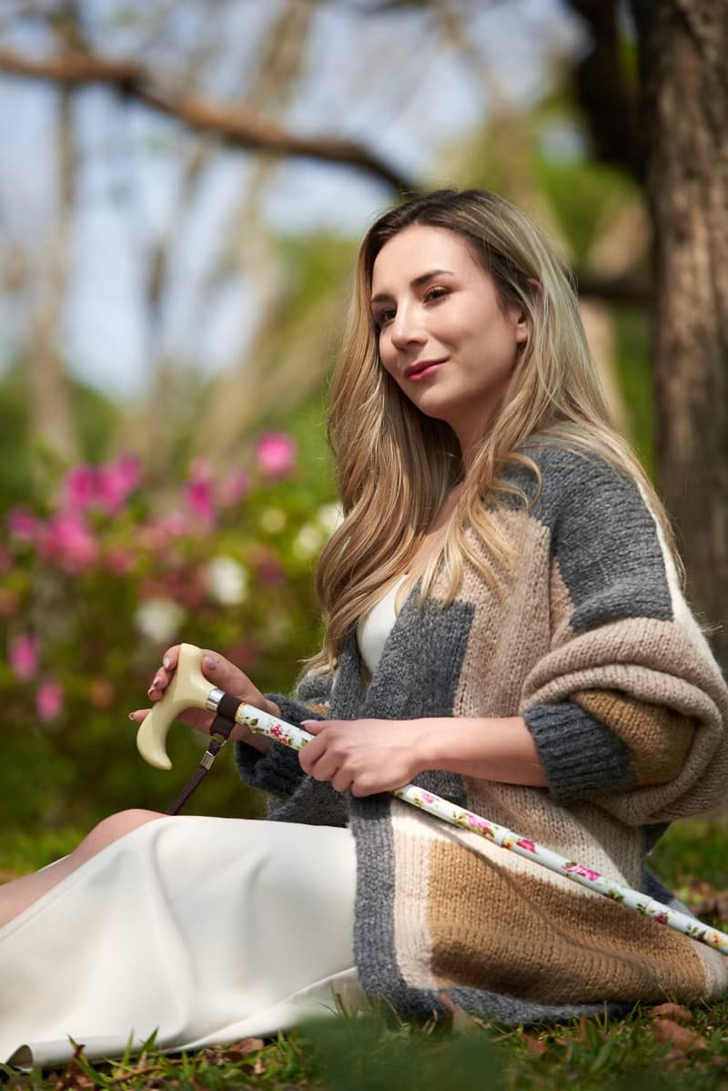 【限定禮盒】繽紛生活折疊手杖-象牙白紅玫瑰 登山禮物 教師節禮