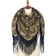 Pavlovo Posad Russian Shawl 100% Wool Scarf 125x125 cm Wrap Silk Fringe 1826-15