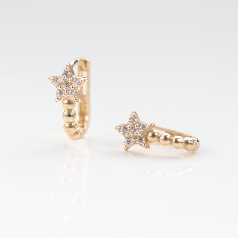 14K Star Ball Lock Earring 星星珠珠耳扣耳環