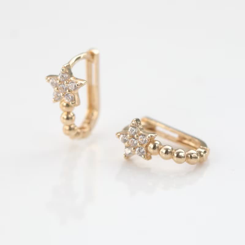 14K Star Ball Lock Earring 星星珠珠耳扣耳環