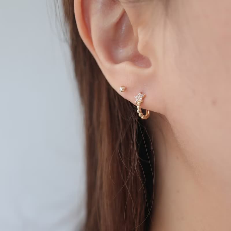 14K Star Ball Lock Earring 星星珠珠耳扣耳環