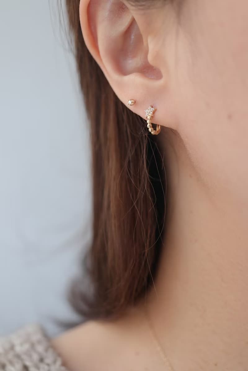 14K Star Ball Lock Earring 星星珠珠耳扣耳環