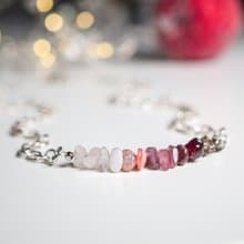 5 Crystals Necklace, 925 Silver, Garnet,Tourmaline, Pink Opal, Rose Quartz
