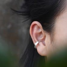 990銀實心簡約無耳洞耳夾純銀極簡不規則刻面多面耳骨夾