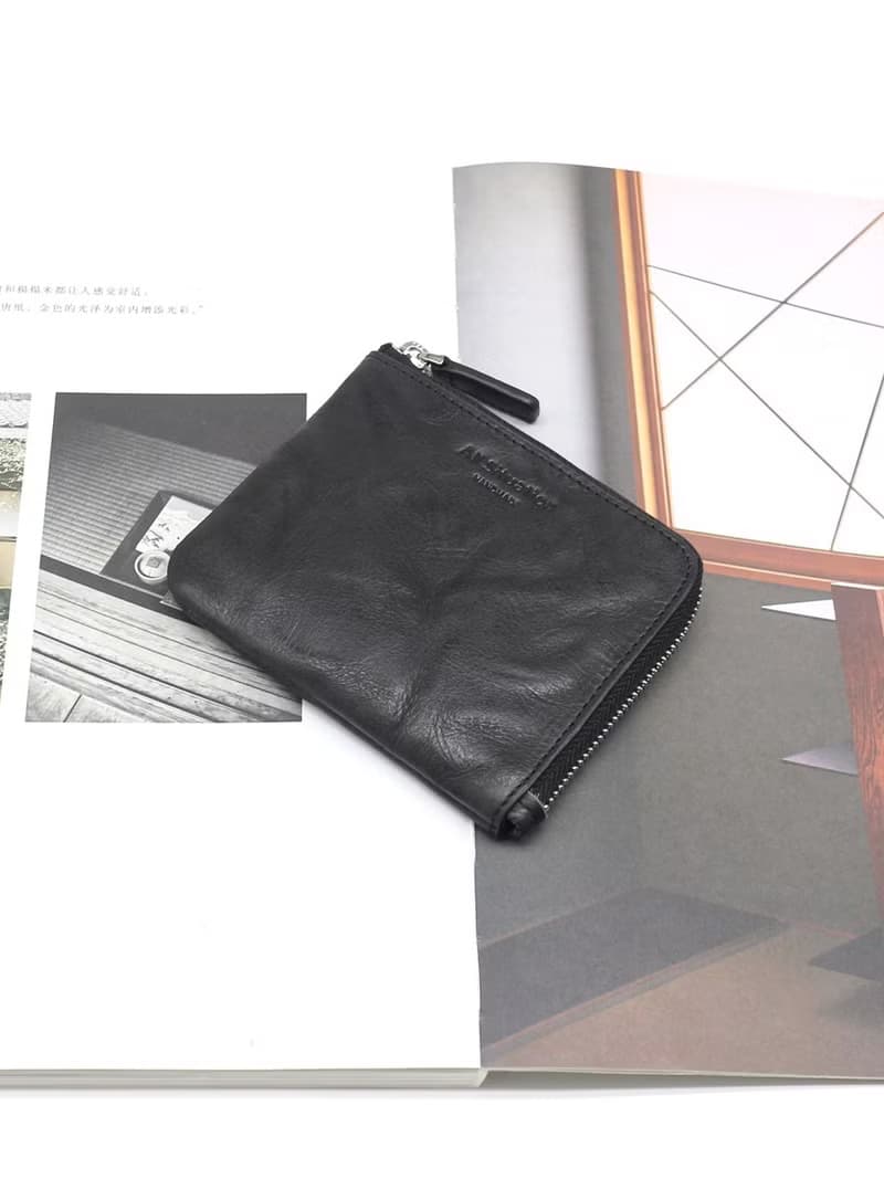 真皮手抓皺褶頭層牛皮零錢包