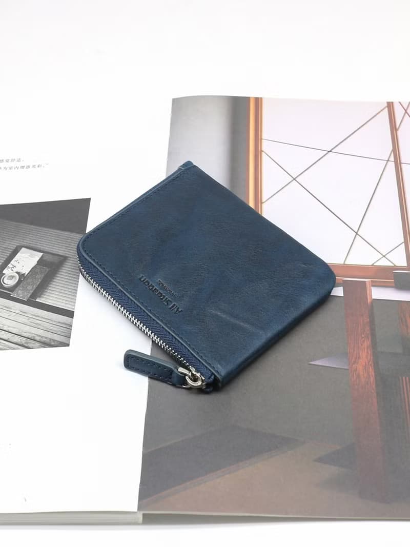 真皮手抓皺褶頭層牛皮零錢包