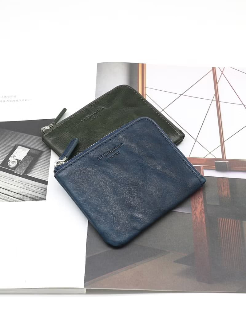 真皮手抓皺褶頭層牛皮零錢包