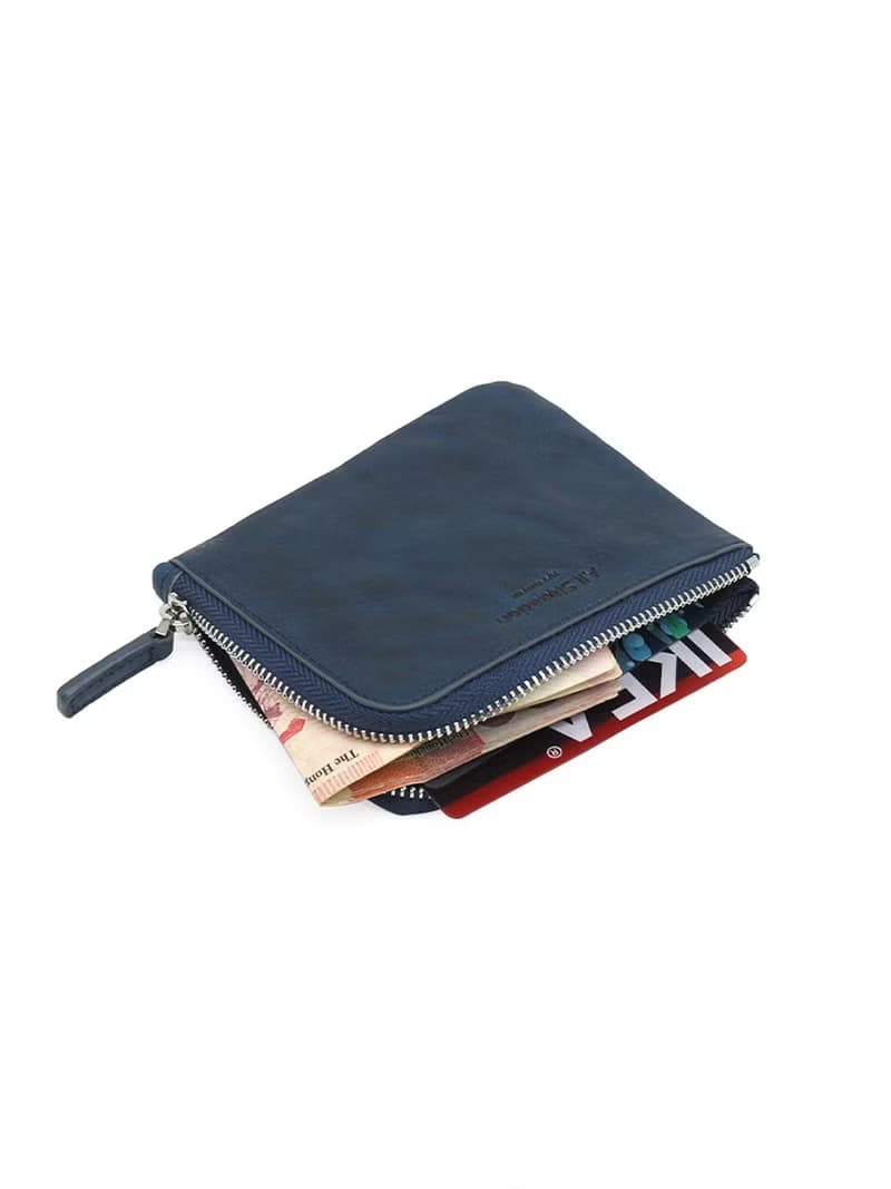 真皮手抓皺褶頭層牛皮零錢包