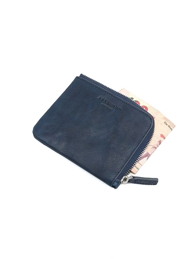 真皮手抓皺褶頭層牛皮零錢包