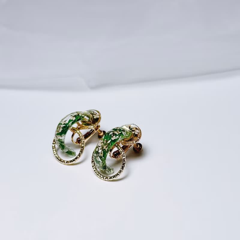 槲寄生 • 押花手工耳環