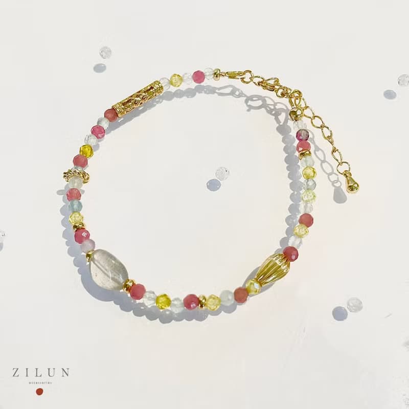 │輕珠寶│初戀紅莓 • 灰月光石 • 手鍊 • 14K注金 • 14kgf