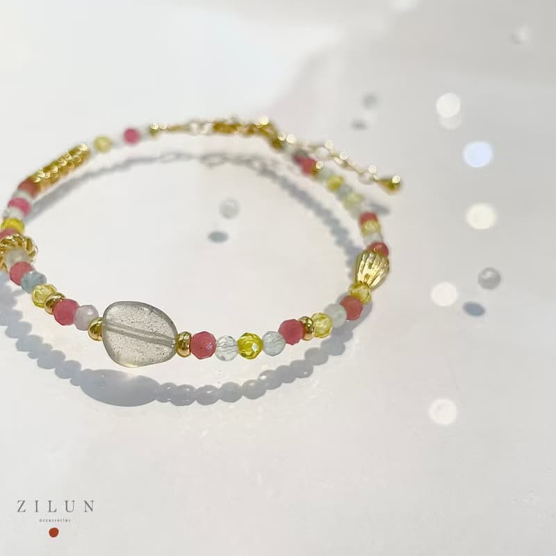 │輕珠寶│初戀紅莓 • 灰月光石 • 手鍊 • 14K注金 • 14kgf