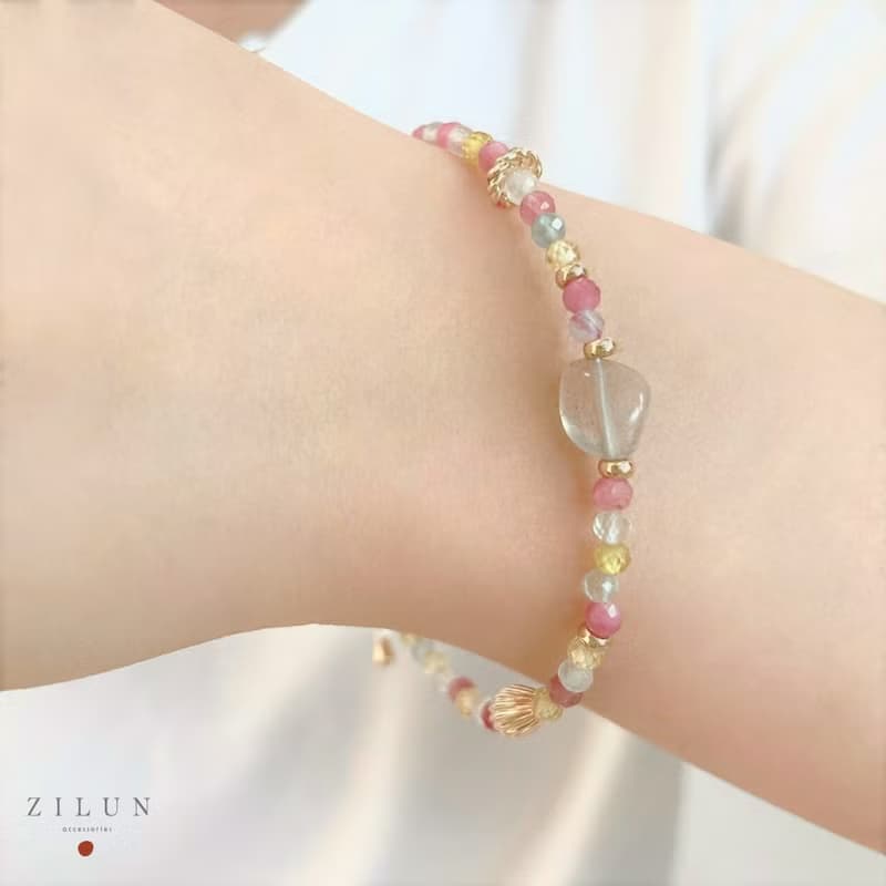 │輕珠寶│初戀紅莓 • 灰月光石 • 手鍊 • 14K注金 • 14kgf