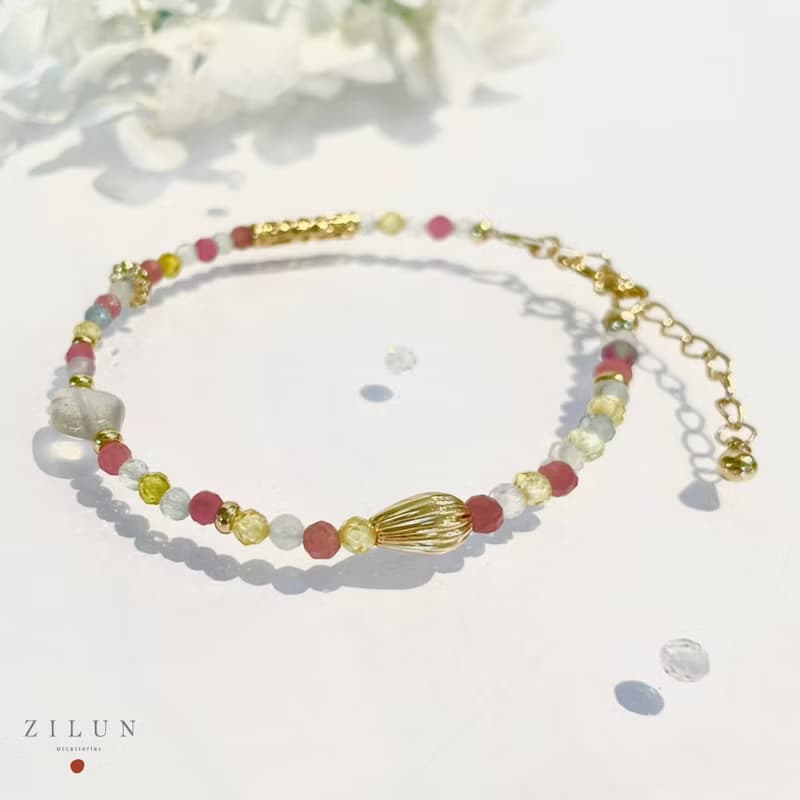 │輕珠寶│初戀紅莓 • 灰月光石 • 手鍊 • 14K注金 • 14kgf