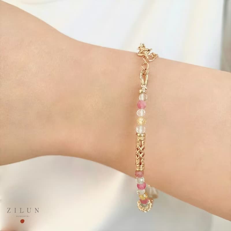 │輕珠寶│初戀紅莓 • 灰月光石 • 手鍊 • 14K注金 • 14kgf