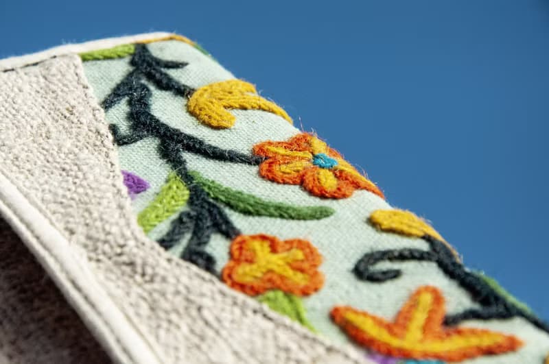 手工棉麻皮夾/編織拼接刺繡長夾/長皮夾/零錢包/編織皮夾-花朵風