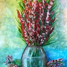 Bouquet of wild flowers in a vase. Watercolor.