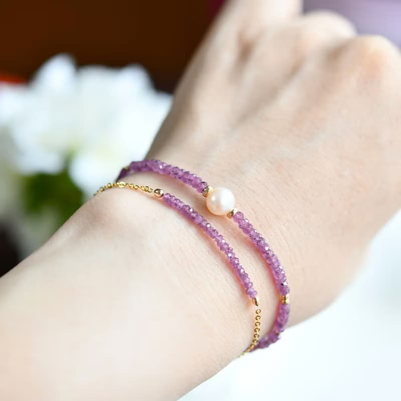 オリジナル 良質 ピンクサファイアのブレスレット 9月誕生石