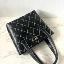稀有中古二手Chanel Vivian黑色金標皮革小托特包單肩側背孭手袋