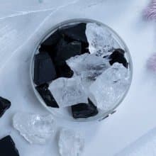 天然擴香礦石 櫸木-極光燈組 白水晶+黑曜石