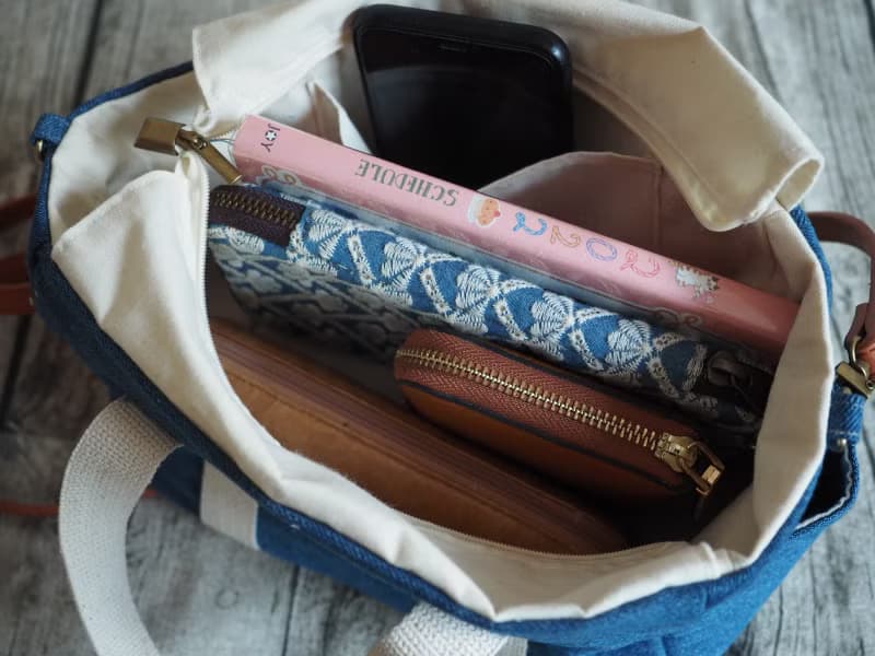 手工縫製托特側肩包帆布小手袋 牛仔布貓貓玩金魚刺繡 可拆調