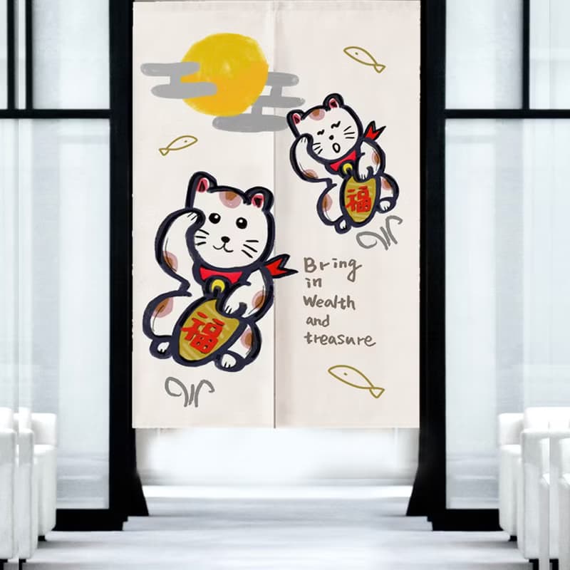 醜萌招財貓 門簾