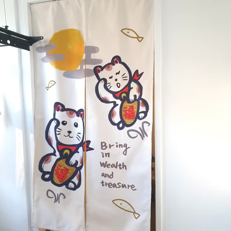 醜萌招財貓 門簾
