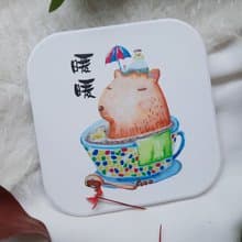 有現貨-水豚杯墊卡皮巴拉杯墊陶瓷杯墊珪藻土杯墊-水彩插畫杯墊