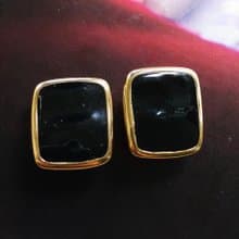 Vintage Jewelry 西洋古董飾品 MONET 方塊 黑琺瑯 夾式耳環