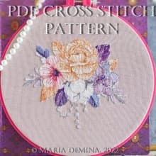 Moonlight Bouquet With Pearls PDF cross stitch pattern