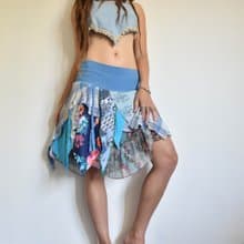 blue elastic waist mermaid skirt, tattered pixie skirt with braids