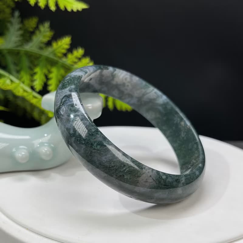 水草瑪瑙手镯 62MM 冰潤滿草飄花苔藓玉髓手環 清新怡人 靈氣滿滿
