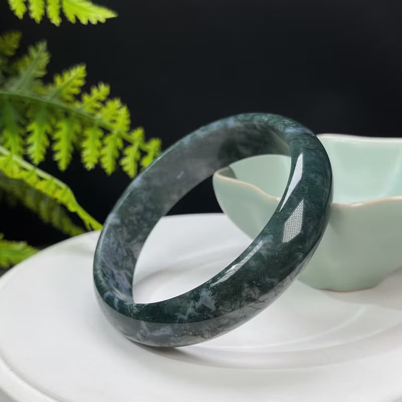 水草瑪瑙手镯 62MM 冰潤滿草飄花苔藓玉髓手環 清新怡人 靈氣滿滿
