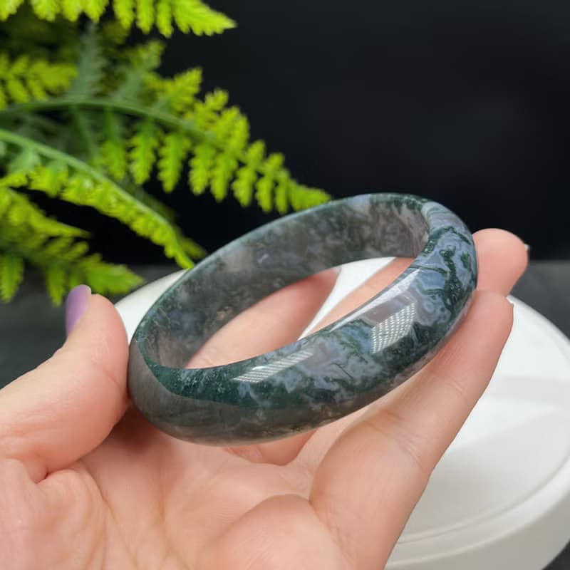 水草瑪瑙手镯 62MM 冰潤滿草飄花苔藓玉髓手環 清新怡人 靈氣滿滿