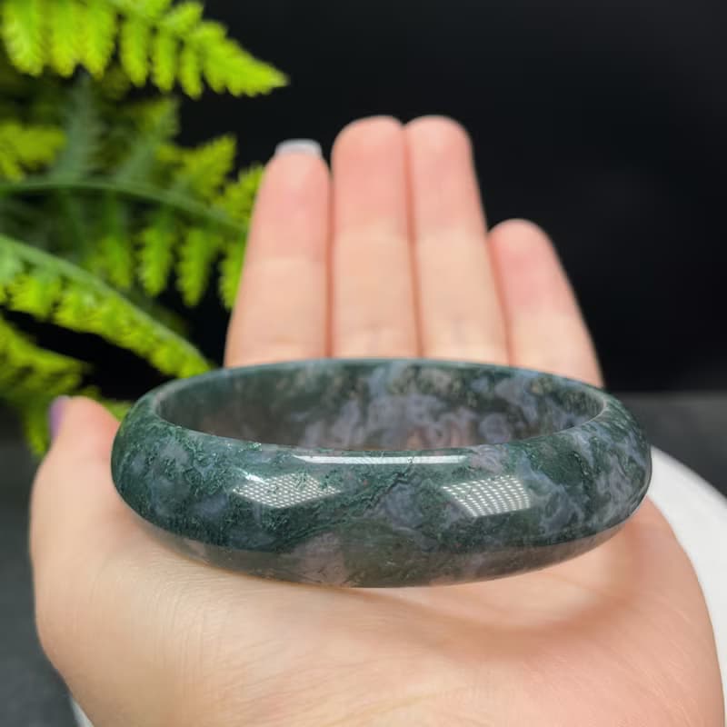水草瑪瑙手镯 62MM 冰潤滿草飄花苔藓玉髓手環 清新怡人 靈氣滿滿