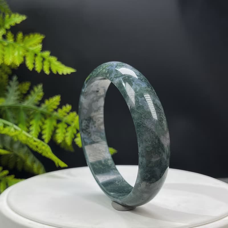 水草瑪瑙手镯 62MM 冰潤滿草飄花苔藓玉髓手環 清新怡人 靈氣滿滿