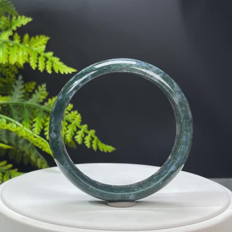 水草瑪瑙手镯 62MM 冰潤滿草飄花苔藓玉髓手環 清新怡人 靈氣滿滿