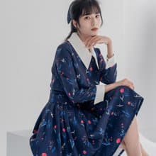 【波麗印花】聖保羅學院 尖領 假兩件小洋裝 英國華勒斯 小飛龍