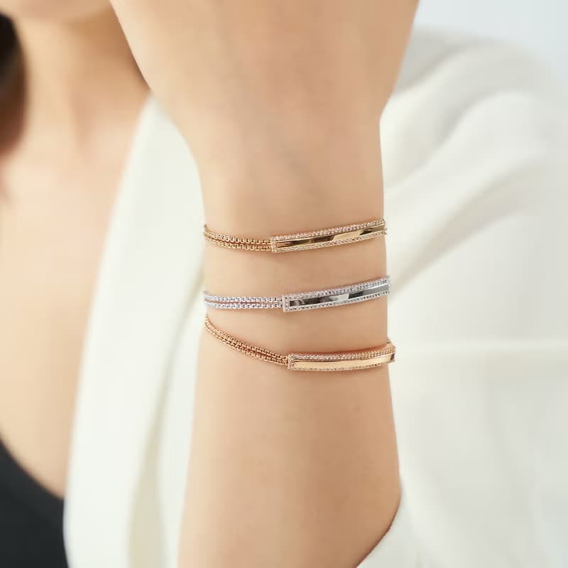 精工鑲鑽線條手鍊 ( 共三色 )