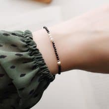 黑尖晶石圓舞曲純銀手鍊 | 水晶珍珠 女生手鏈 情人節禮物 護身石