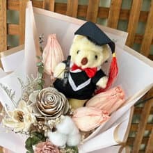 鬱金香畢業小熊花束 永生花 乾燥花 畢業花束 送禮 附提袋