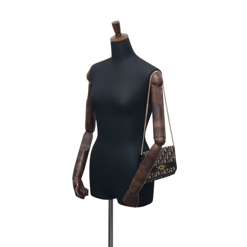 【 日本直送　名牌中古包 】Christian Dior トロッター ショルダーバッグ ネイビー CD ジャガード チェーン vintage r754bh