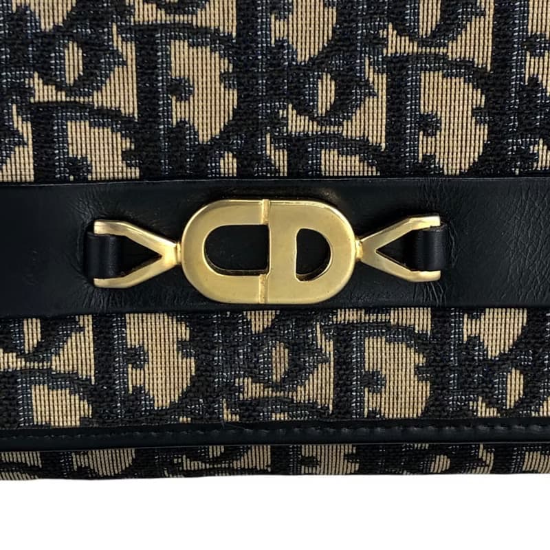 【 日本直送　名牌中古包 】Christian Dior トロッター ショルダーバッグ ネイビー CD ジャガード チェーン vintage r754bh