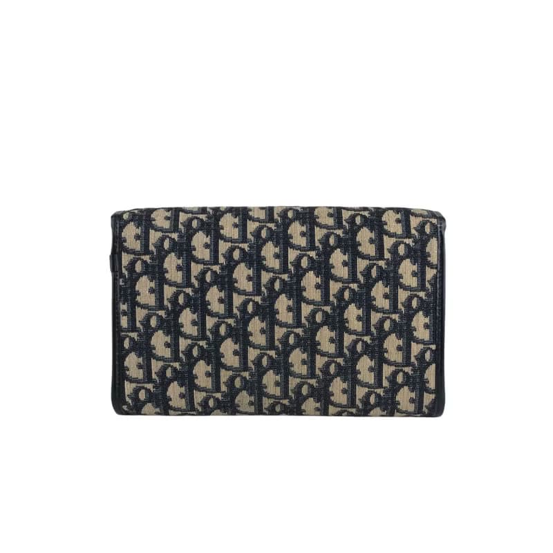 【 日本直送　名牌中古包 】Christian Dior トロッター ショルダーバッグ ネイビー CD ジャガード チェーン vintage r754bh