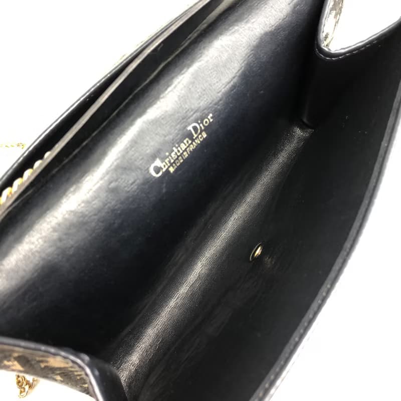 【 日本直送　名牌中古包 】Christian Dior トロッター ショルダーバッグ ネイビー CD ジャガード チェーン vintage r754bh