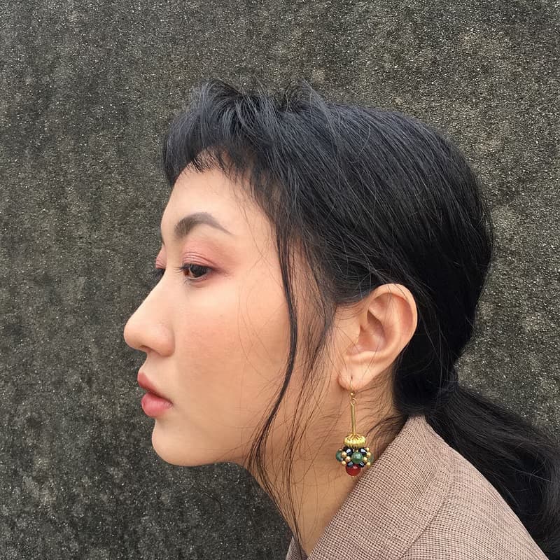 天堂鳥Bird of Paradise Flower 黃銅耳環 瑪瑙