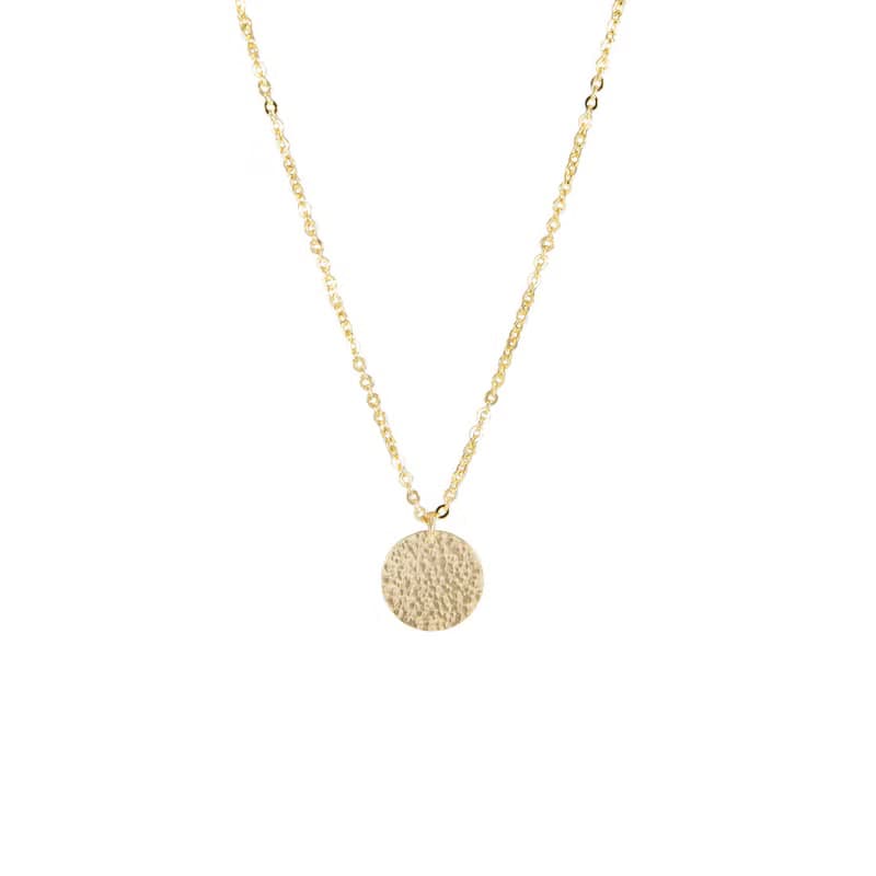 Hammered Disc Pendant Silver Necklace 圓餅純銀鍍18K金長項鍊