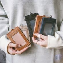 真皮直式零錢證件卡夾(含掛繩) X0090 黑/淺油皮/藍N/棕N/灰N