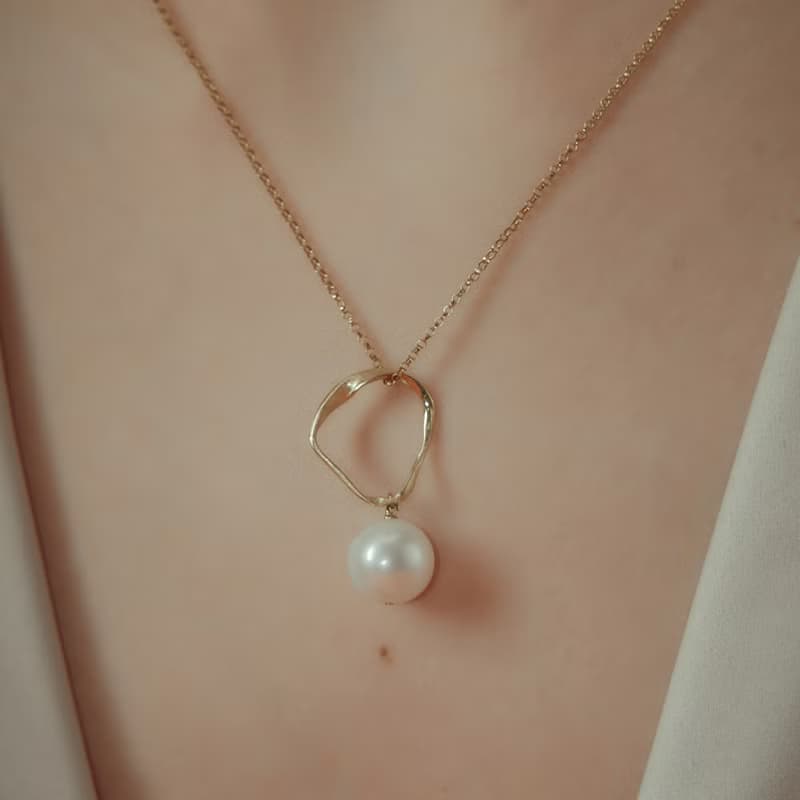 【品牌設計款最佳禮物】人魚浪圈天然珍珠14K 合金項鍊